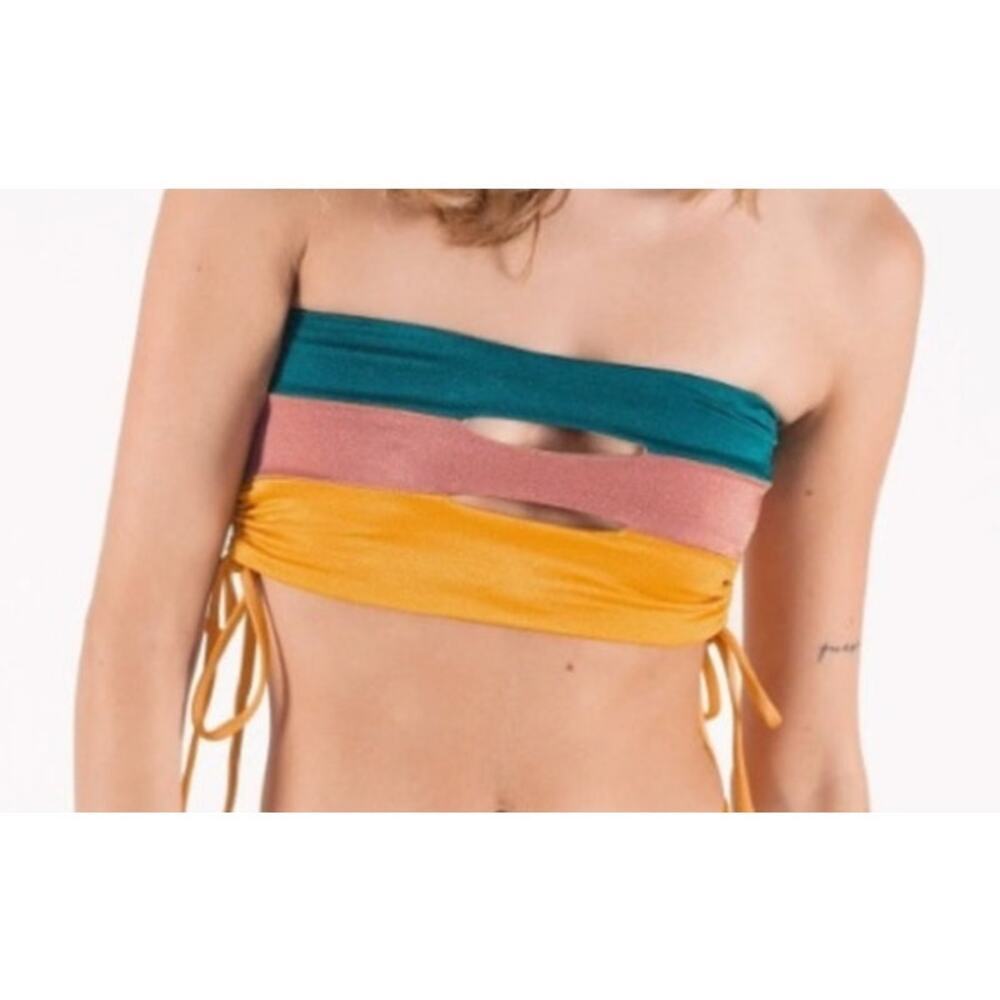 RARE ONEONE Colorblock Ruched Cutout Bandeau Top XS - NWT - Picture 2 of 5